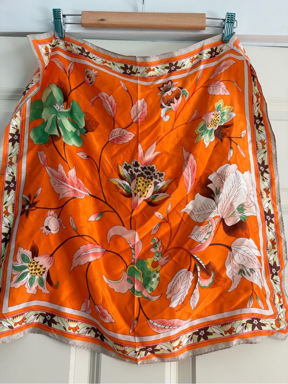 Bright Orange floral 100% silk scarf